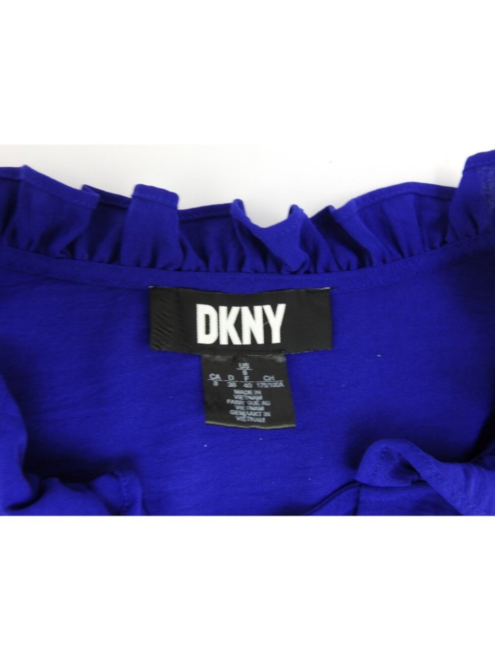 DKNY Royal Blue Ruffle Neck Tiered Dress Size 8 Flutter Sleeve Shift Dress - Picture 5 of 6